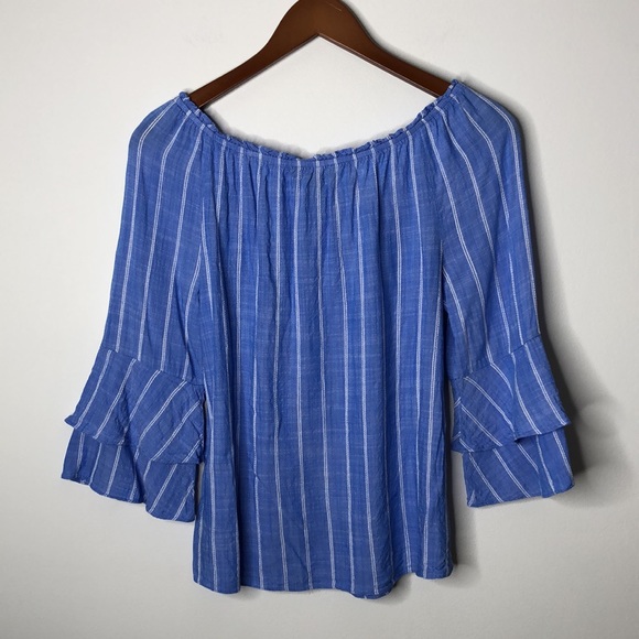 Alyx Layered Bell Sleeve Blue White Stripe Blouse - Picture 2 of 7